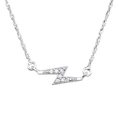 Thunderbolt Sterling Silver Necklace with Cubic Zirconia