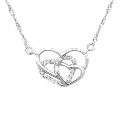 Silver Triple Heart Necklace with Cubic Zirconia