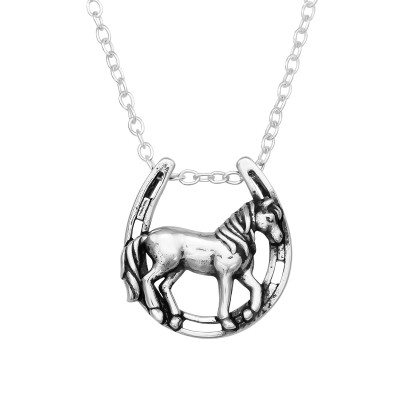 Silver Horse in Horseshoe Necklace