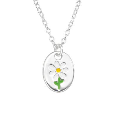 Silver Flower Necklace with Epoxy