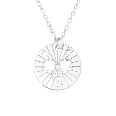 Silver Laser Cut Gemini Zodiac Sign Necklace