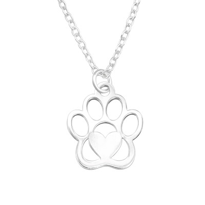 Silver Laser Cut Paw Print Necklace