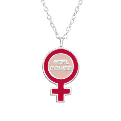 Silver Girl Power Necklace with Epoxy