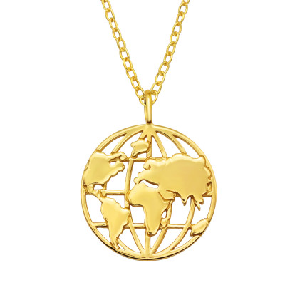 Silver World Map Necklace