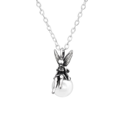 Silver Fairy Necklace with Synthetic Pearl