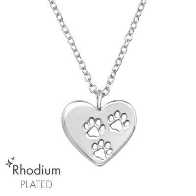 Silver Heart Paw Print Necklace