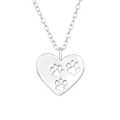 Silver Heart Paw Print Necklace