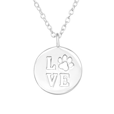 Silver Paw Print Love Necklace