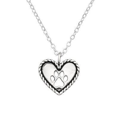 Silver Heart and Paw Print Necklace