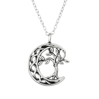 Silver Tree Of Life and Moon Necklace