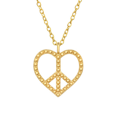 Silver Peace and Heart Necklace