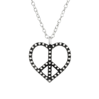 Silver Peace and Heart Necklace