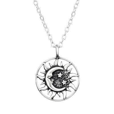 Sun, Moon and Star Sterling Silver Necklace