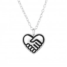 Handshake Heart Sterling Silver Necklace with Epoxy