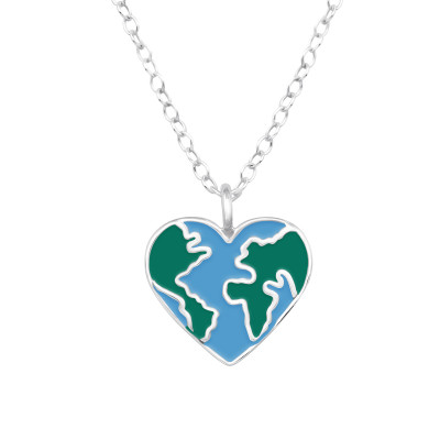 Heart Shaped Earth Sterling Silver Necklace with Epoxy