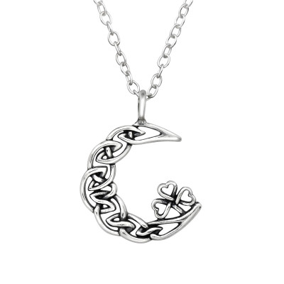 Moon and Clover Sterling Silver Necklace