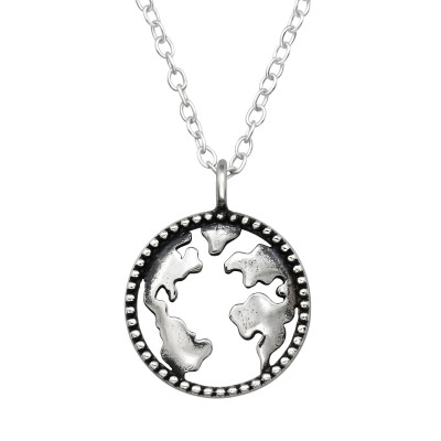 World Map Sterling Silver Necklace