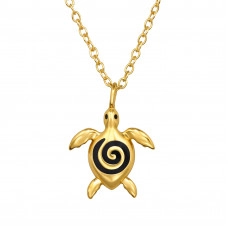 Turtle Sterling Silver Gold Plated Necklace with Epoxy