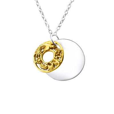 Patterned Circle Sterling Silver Necklace