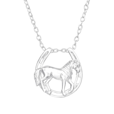 Silver Horse & Horseshoe Necklace