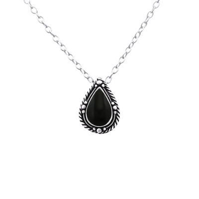 Silver Teardrop Necklace with Epoxy