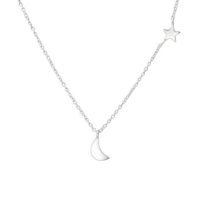 Silver Moon and Star Necklace