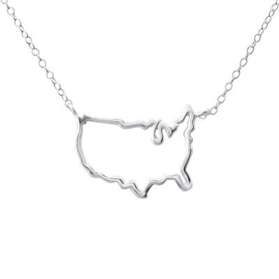 Silver Usa Map Necklace