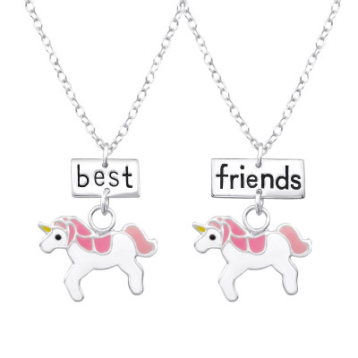 Silver BFF Unicorn Necklace Set with Epoxy