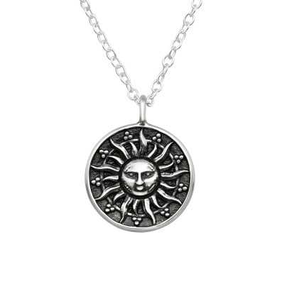 Silver Sun Face Necklace