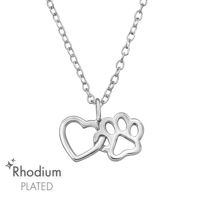 Silver Heart and Paw Necklace