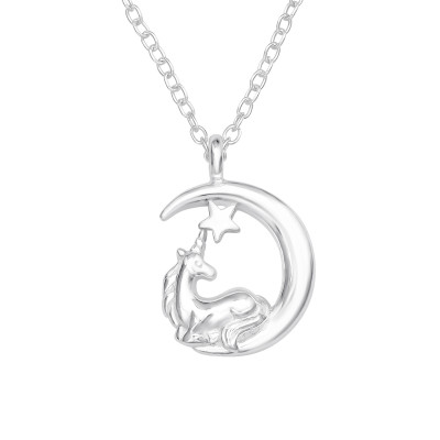 Silver Unicorn and Moon Necklace