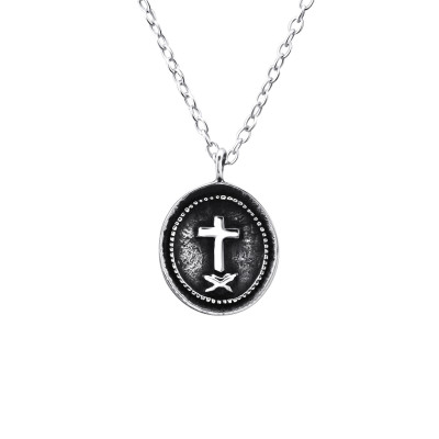 Silver Cross Coin Necklace