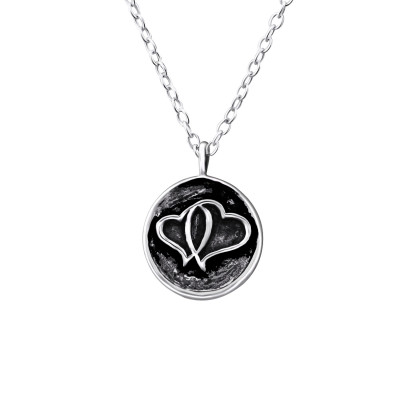 Silver Double Heart Coin Necklace