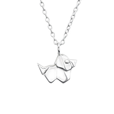 Origami Dog Sterling Silver Necklace