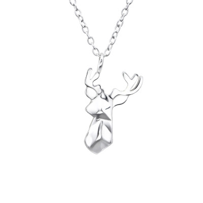 Silver Origami Deer Necklace