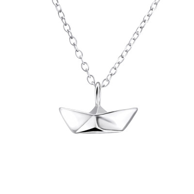 Silver 3D Origami Boat Necklace