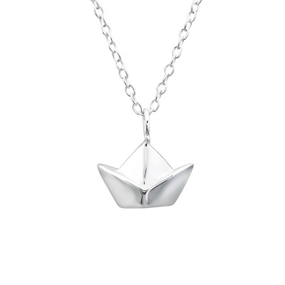 Silver Origami Boat Necklace