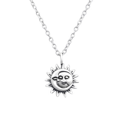 Silver Sun and Moon Necklace