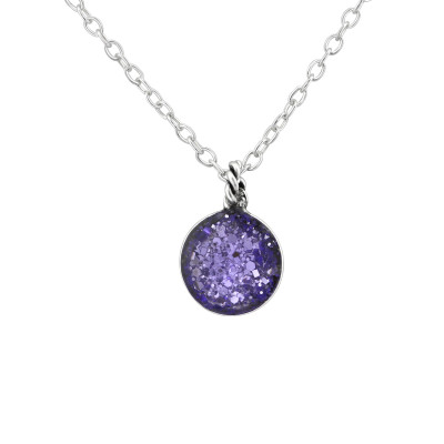 Round Sterling Silver Necklace with Epoxy