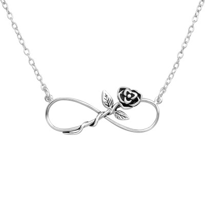 Silver Infinity Rose Flower Necklace