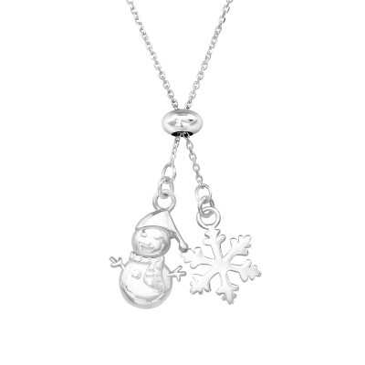 Silver Snowflake and Snowman Adjustable Necklace