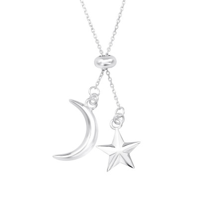 Silver Moon and Star Adjustable Necklace