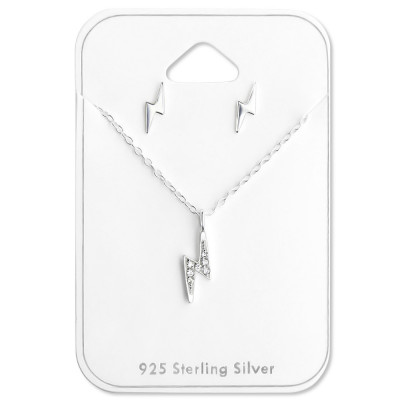 Lightning Bolt Sterling Silver Set and Jewelry on Card with Cubic Zirconia