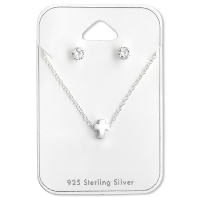 Cross Sterling Silver Set and Jewelry on Card with Cubic Zirconia