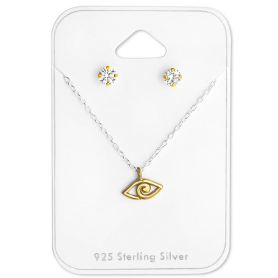 Evil Eye Sterling Silver Set and Jewelry on Card with Cubic Zirconia