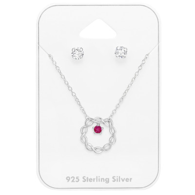 Twisted Necklace with Round 4mm Ear Stud Sterling Silver Set and Jewelry on Card with Cubic Zirconia