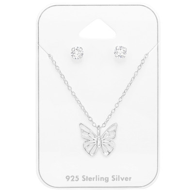 Silver Butterfly Set on Card with Cubic Zirconia