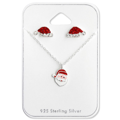 Christmas Sterling Silver Set and Jewelry on Card with Crystal and Epoxy