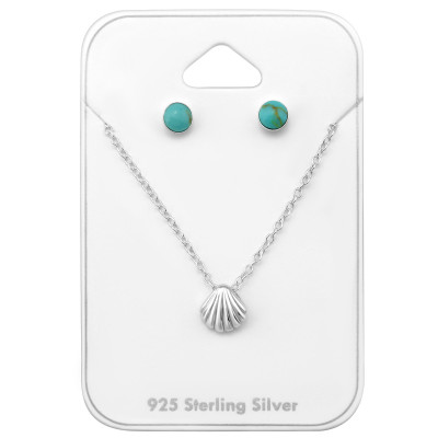 Seaside Sterling Silver Set and Jewelry on Card with Shell/Imitation Stone