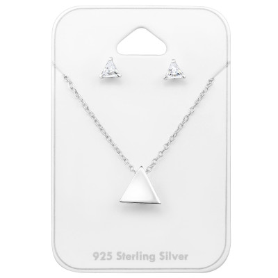 Triangle Sterling Silver Set and Jewelry on Card with Cubic Zirconia